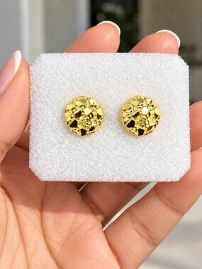 12mm Brass 14K Solid Nugget Cookie Earring Earrings Stud Type Fashion